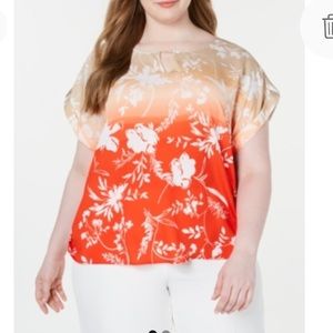 NEW Calvin Klein Floral Ombre Plus Size Hawaiian Top, Size 2X, Orange Tan